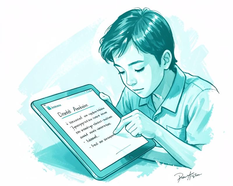 A student approving a drafted answer on a tablet